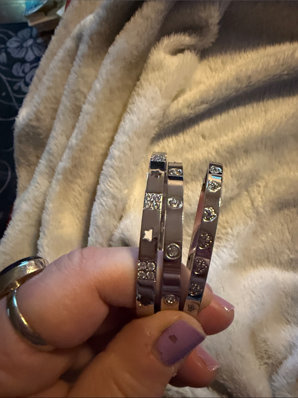 Stainless Steel Women's Stackable Crystal Accent Bangle Bracelets set of 3